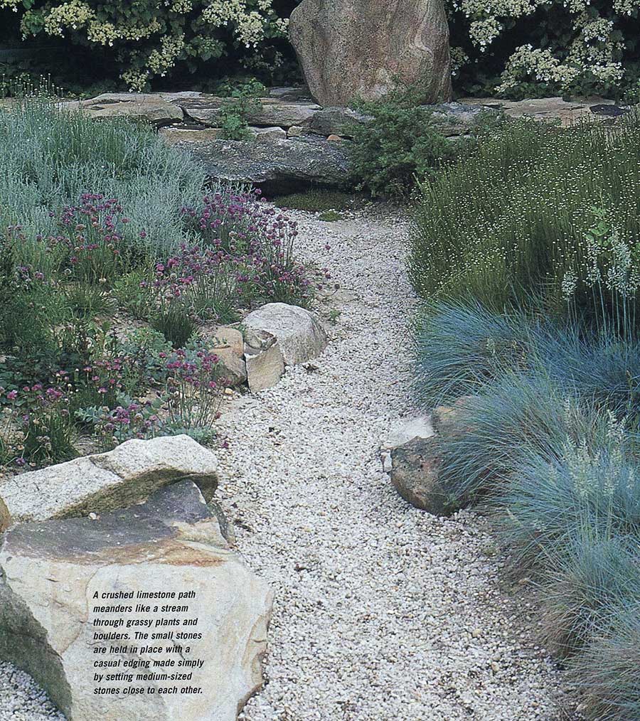 Limestone path, informal edge, desert garden