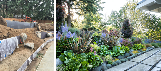 Steel Planters in a Bare Hillside | Bold Plants and Colorful Layers in Hillside