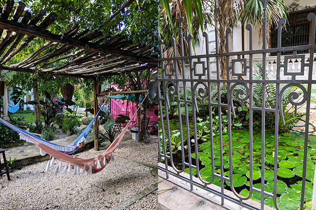 Two inspirational images from the author’s trip to Mexico. One features a traditional beach palapa and the other a detail of wrought iron fence.