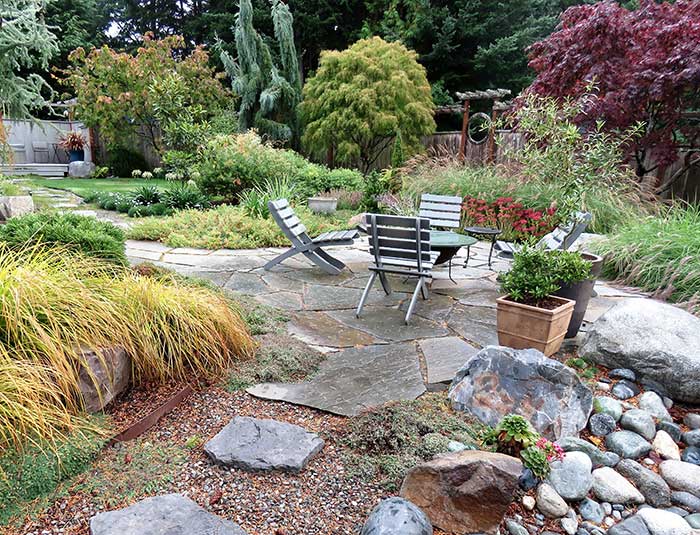 Garden renovation, flagstone patio, patio plantings